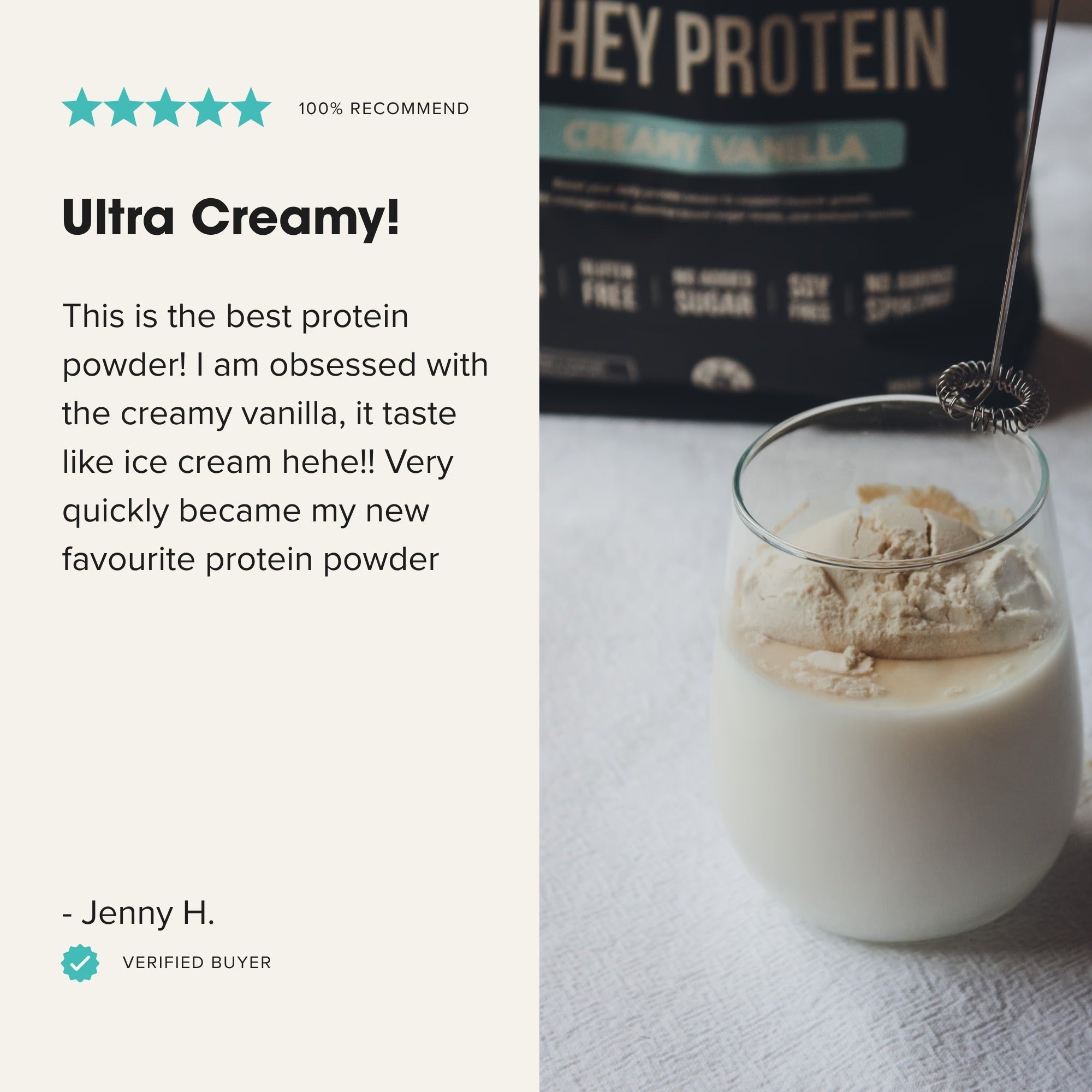 Grass - fed Whey Protein Powder - Creamy Vanilla - 900g - Yo Keto