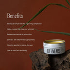 Holy Grail Tallow Balm - 70g by Tuttofare with benefits listed, placed on rustic wood with green leaves background
