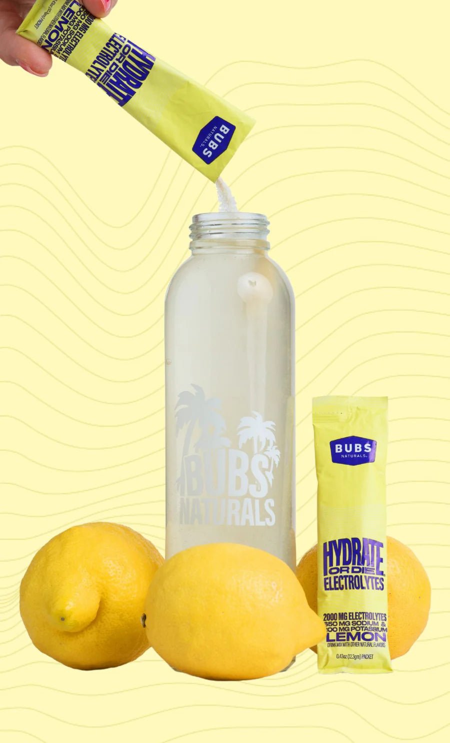 Hydrate or Die® Electrolytes Drink Mix - Lemon - 20 Sticks - Yo Keto