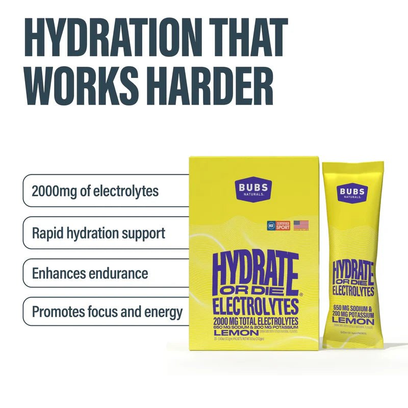 Hydrate or Die® Electrolytes Drink Mix - Lemon - 20 Sticks - Yo Keto