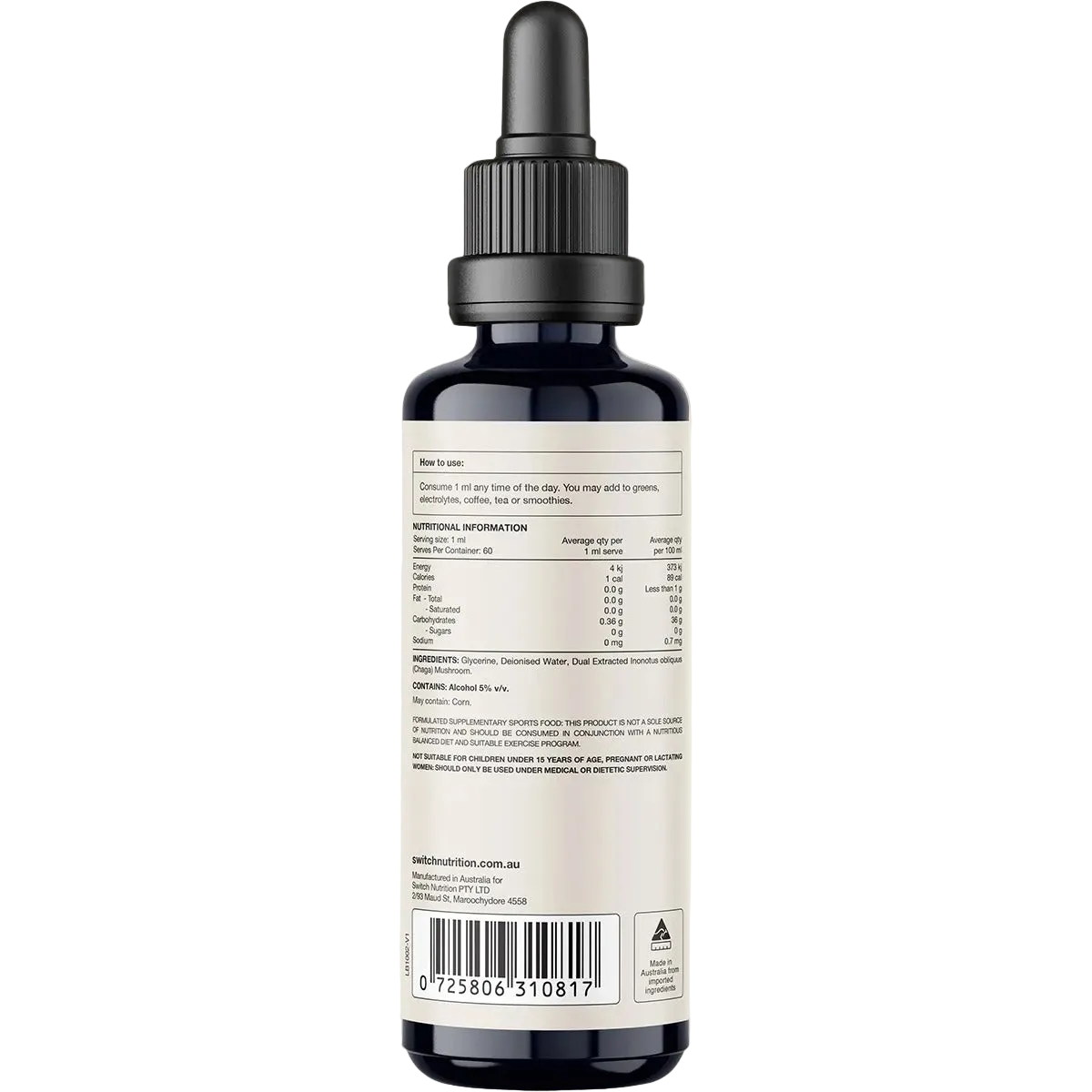 Chaga Double Strength 2:1 Mushroom Liquid Extract - 60ml