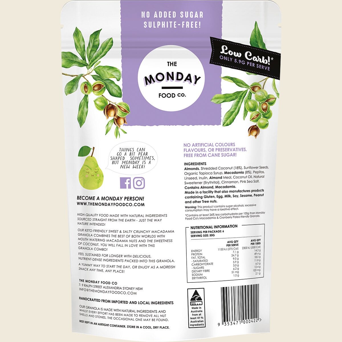 Keto Gourmet Granola - Sweet Crunchy Macadamia Clusters - 300g Best Before 14 Mar 26 by The Monday Food Co low carb keto snack