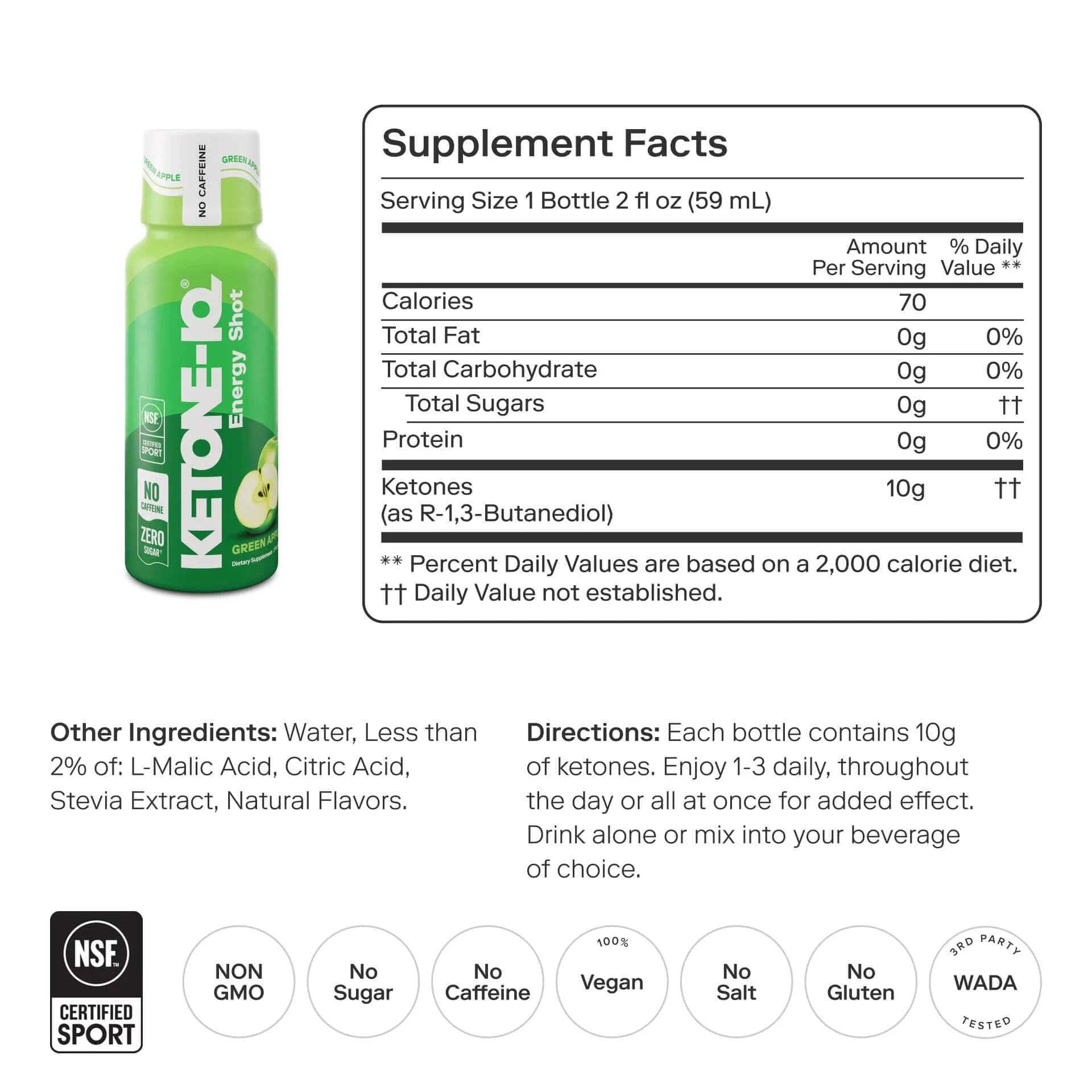 Ketone - IQ - Energy Shot - Green Apple - Caffeine Free - 6 x 59mL - Yo Keto