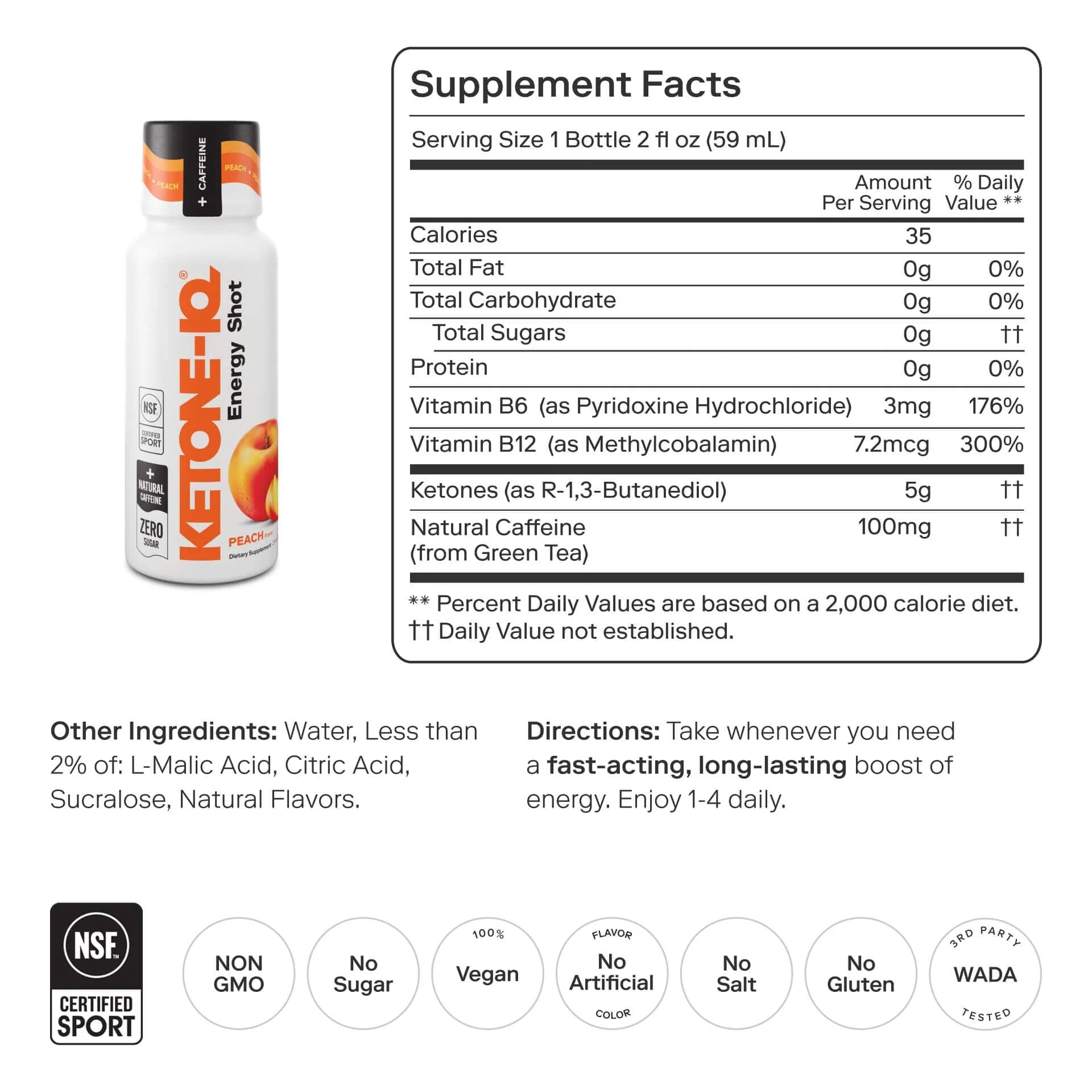 Ketone - IQ - Energy Shot - Peach - 6 x 59mL - Yo Keto