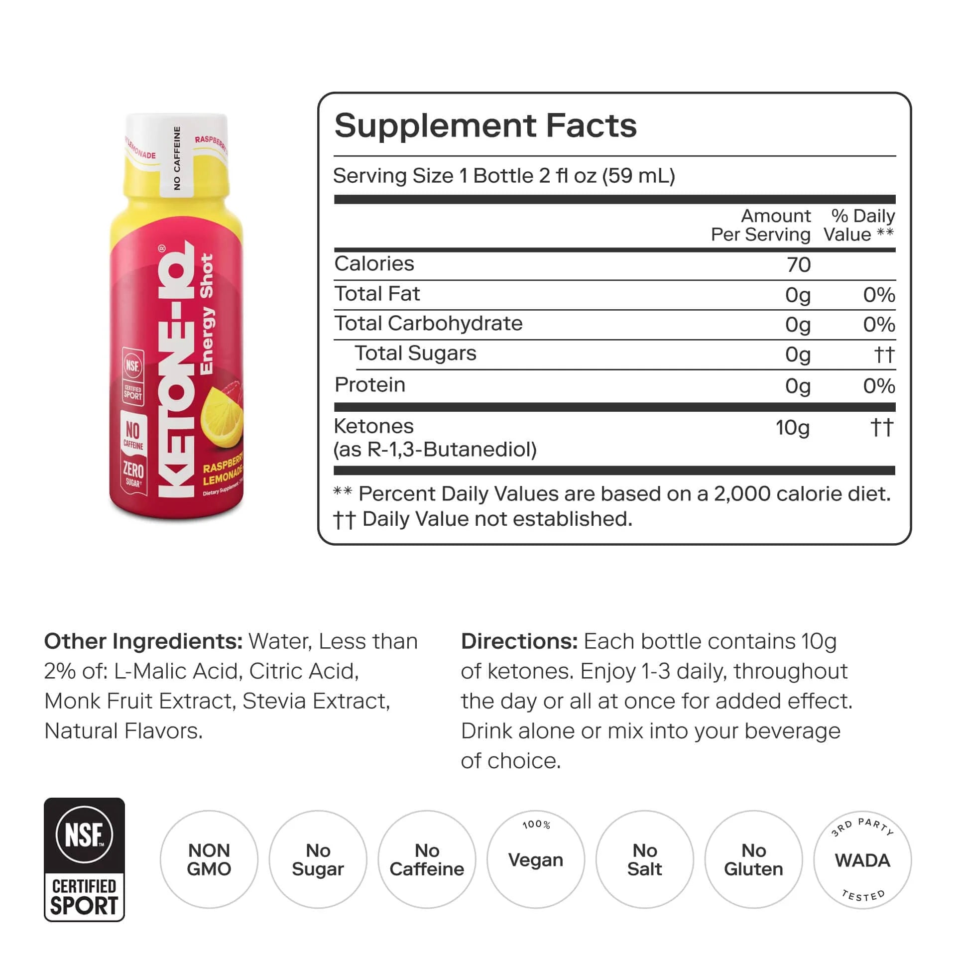 Ketone - IQ - Energy Shot - Raspberry Lemonade - Caffeine Free - 6 x 59mL - Yo Keto