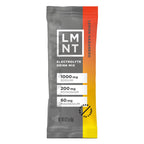 LMNT electrolyte drink mix single stick in light mango flavor with gray, orange, and yellow gradient packaging.
