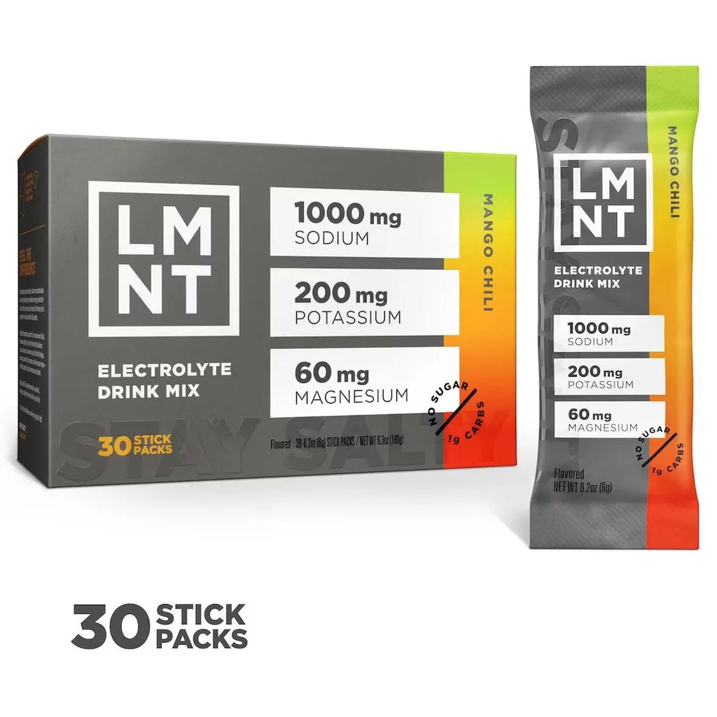 LMNT Mango Chilli Electrolyte Mix - 30 Sticks by LMNT featuring 1000 mg sodium, 200 mg potassium, and 60 mg magnesium in keto-friendly low carb hydration sticks.