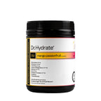 Mango Passionfruit Jar - 30 Serves by Dr. Hydrate, showing electrolyte and vitamin content on white label with black lid