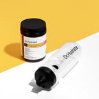 Mango Passionfruit Jar - 30 Serves by Dr. Hydrate with clear Dr. Hydrate water bottle on yellow and white background