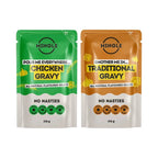 Mingle Gravy Duo Pack with Chicken Gravy and Traditional Gravy pouches, from Mingle's Low Carb and Dirty Keto range