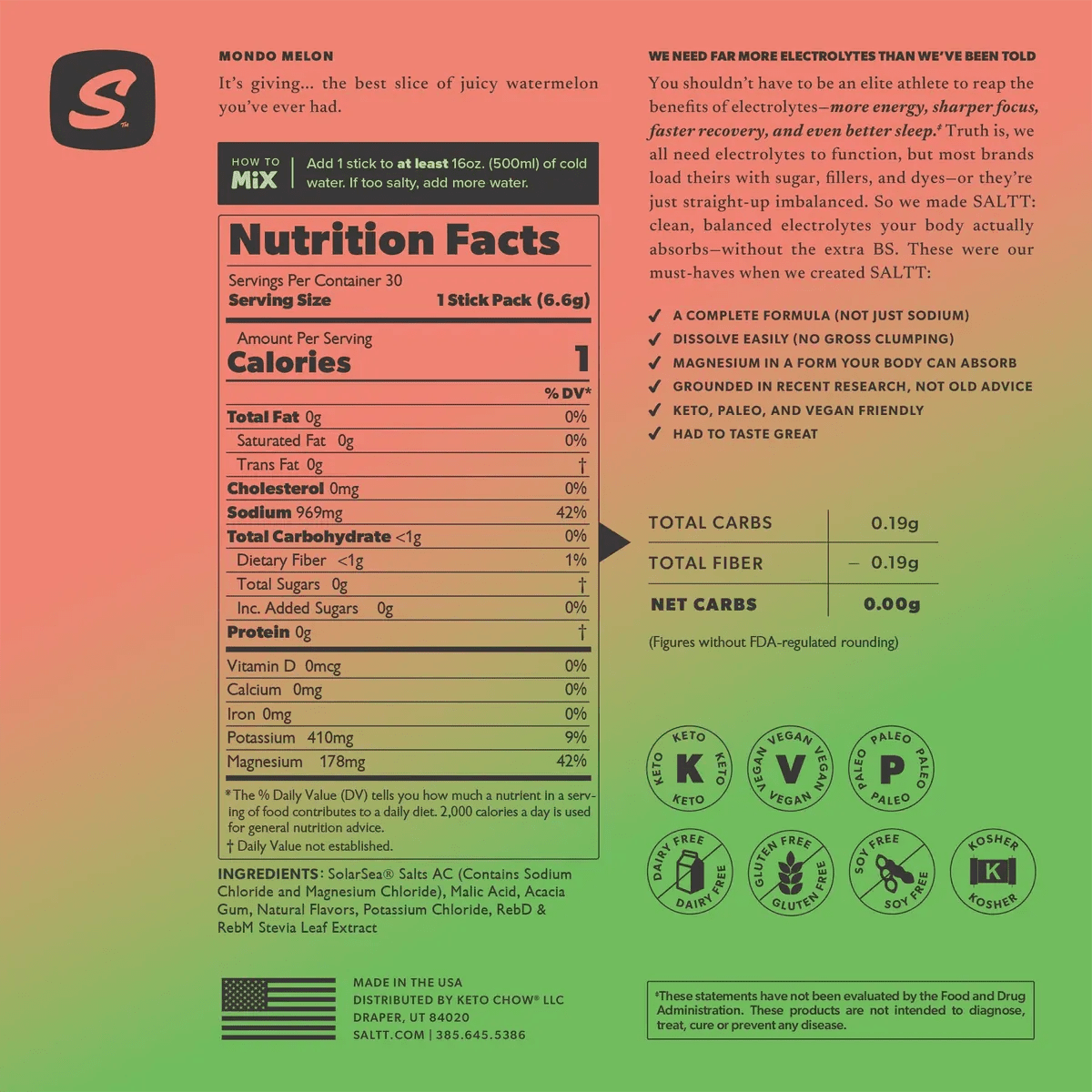 Mondo Melon Electrolyte Drink Mix - 30 Sticks