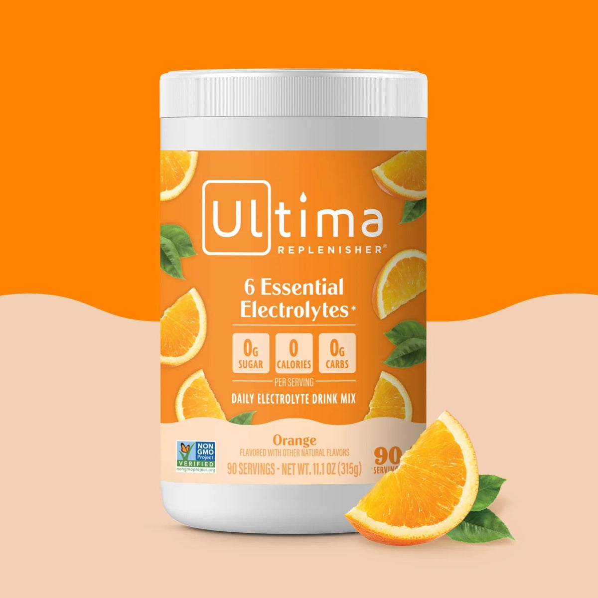 Orange Electrolyte Drink Mix - 90 Serves by Ultima Replenisher with 6 essential electrolytes, vegan and low carb.