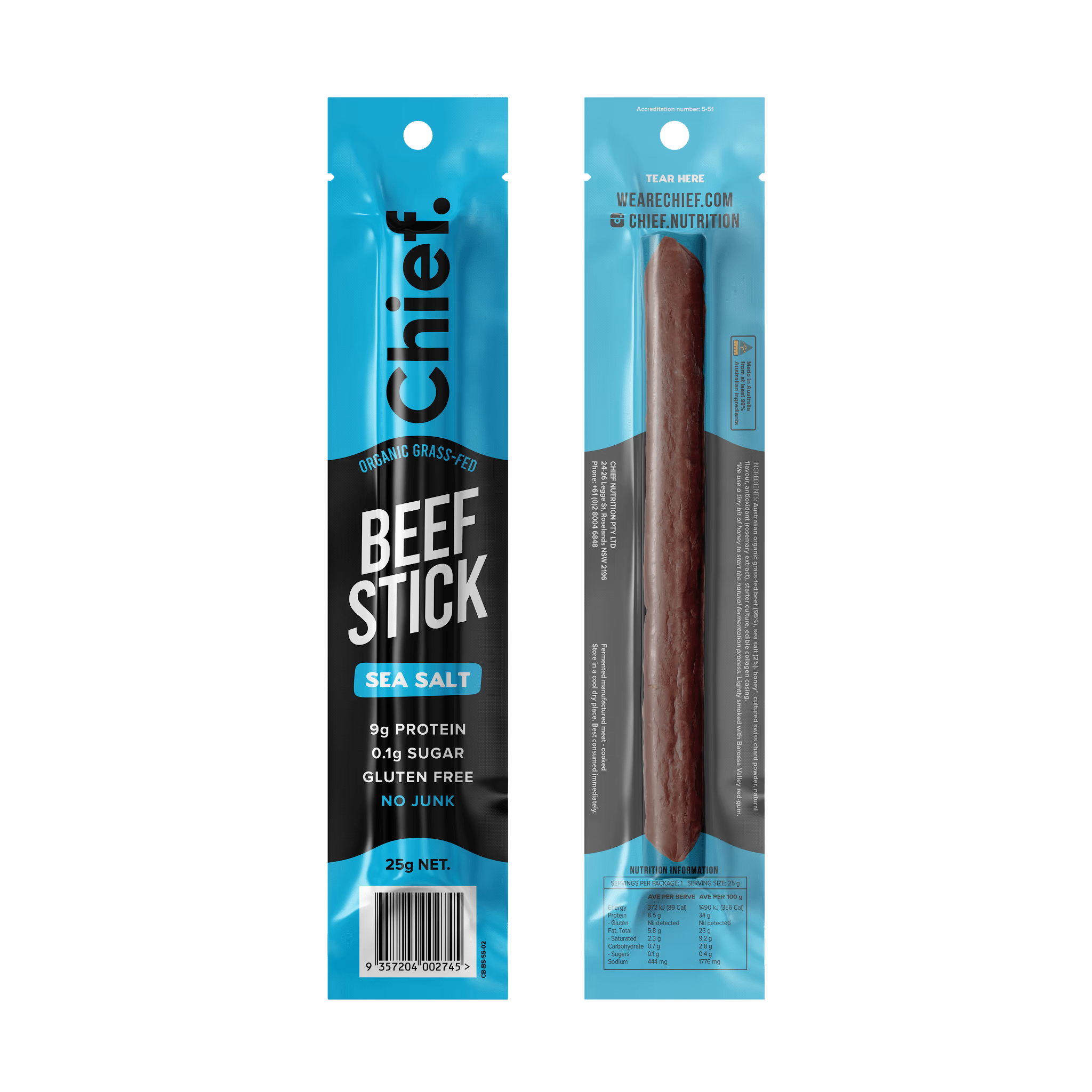 Organic Beef Stick - Sea Salt - 25g
