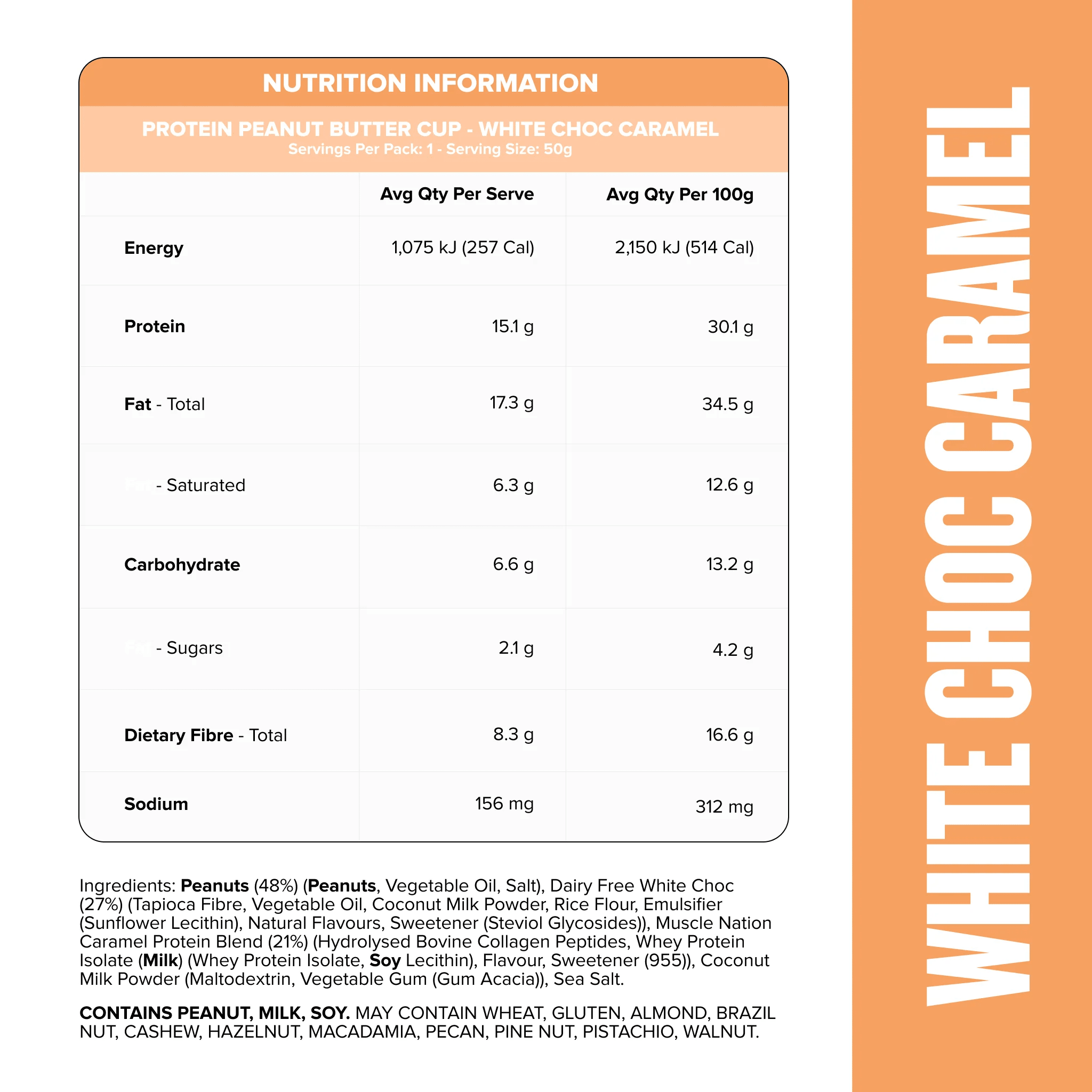 Peanut Butter Cup White Choc Caramel 50g