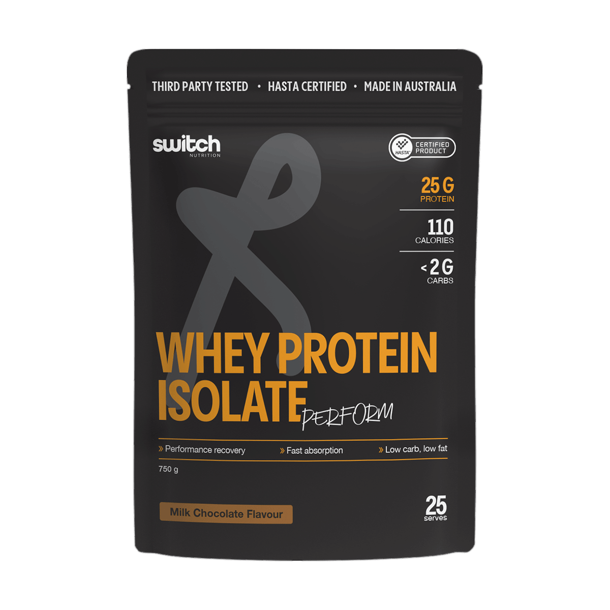 Front of the Switch Nutrition Whey Protein Isolate Perform Chocolate 750 g pouch