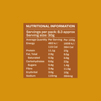 Nutritional information of Protein Cereal - Caramel Flavour - 250g by Low Carb Emporium showing energy, protein, fat, carbs, sugars, fiber, erythritol, and sodium.