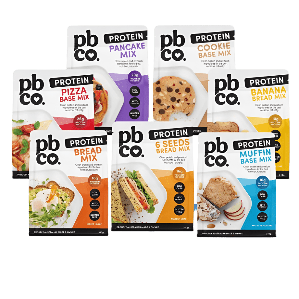 Protein + Ultra Low Carb Starter Bundle by PBCo., six clean protein baking mixes in colorful packaging from Baking and Bulk Buys collections