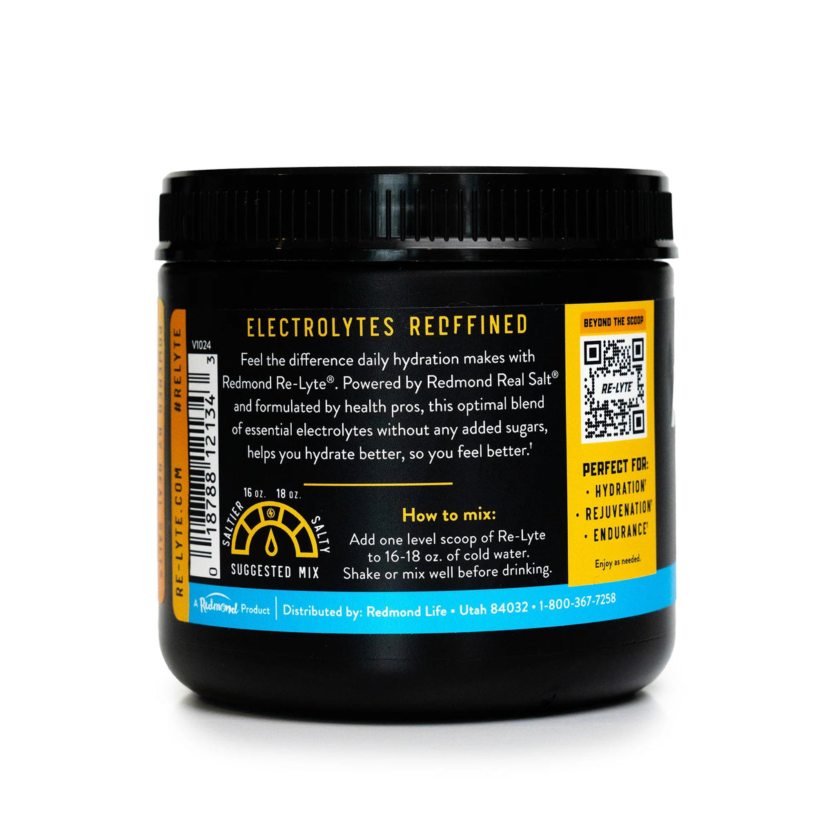 Re-Lyte Electrolyte Mix - Orange - Tub - 60 Serves - Limited Edition in black container with hydration info and usage directions