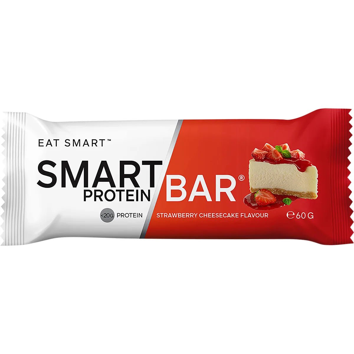 Strawberry Cheesecake Smart Protein Bars x 12 by Smart Diet Solutions in red and white wrapper with cheesecake image