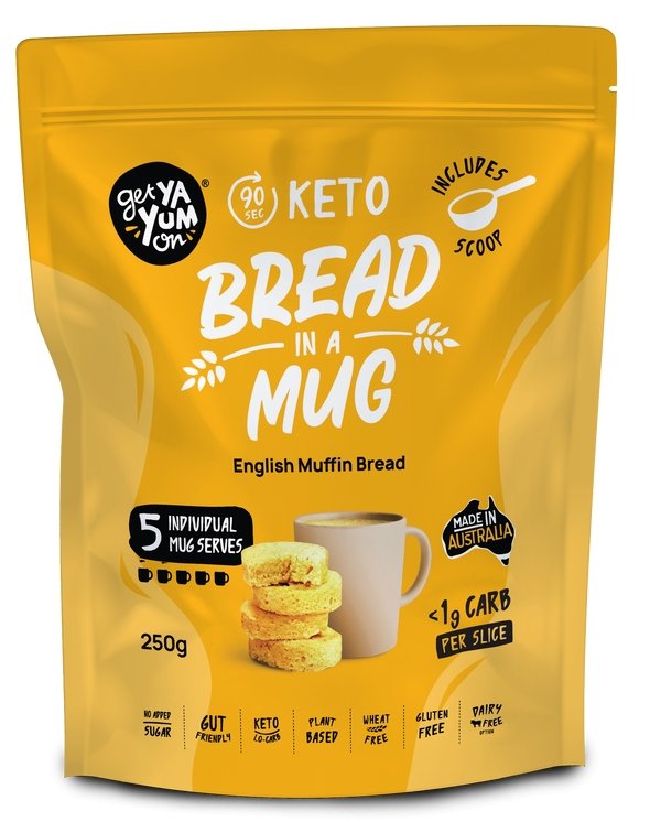 Get Ya Yum On Keto Bread in a Mug English Muffin Bread 250 g pouch, front (previous pack design)