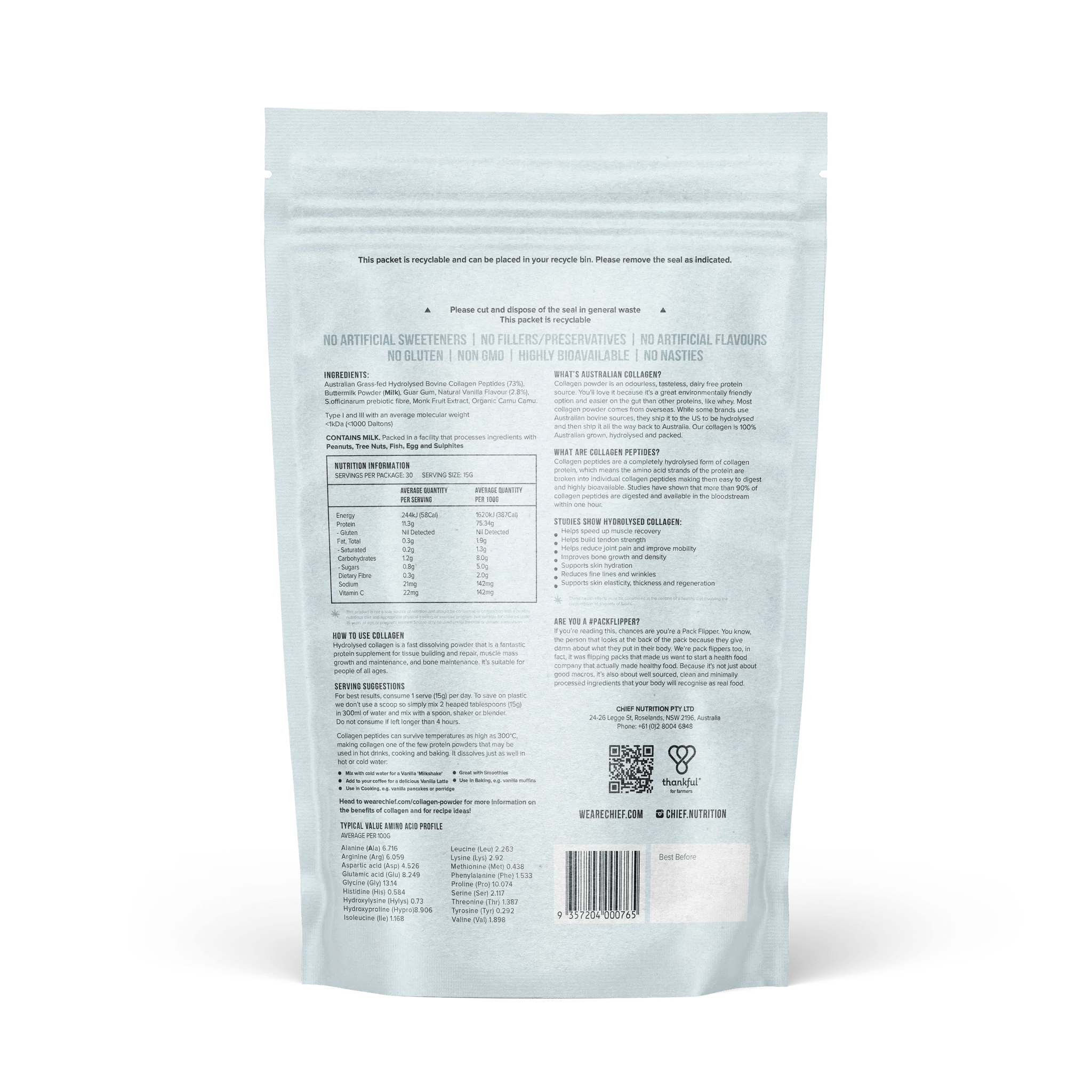 Grass-fed Collagen Protein Powder - Creamy Vanilla - 450g - Yo Keto