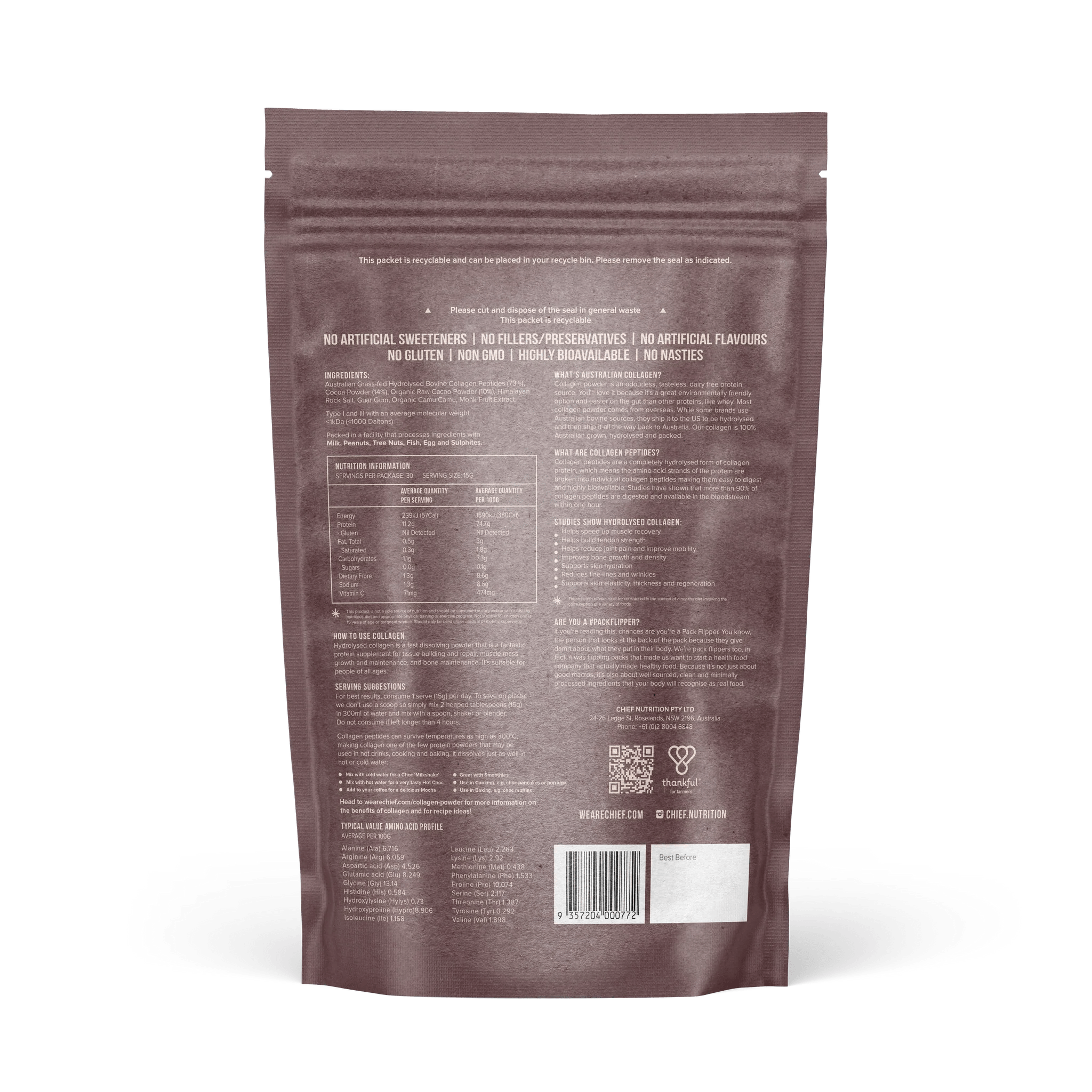 Grass-fed Collagen Protein Powder - Dark Chocolate - 450g - Yo Keto
