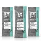 LMNT Raw Unflavoured Electrolyte Mix - 30 Sticks showing individual packets with sodium, potassium, and magnesium content labels