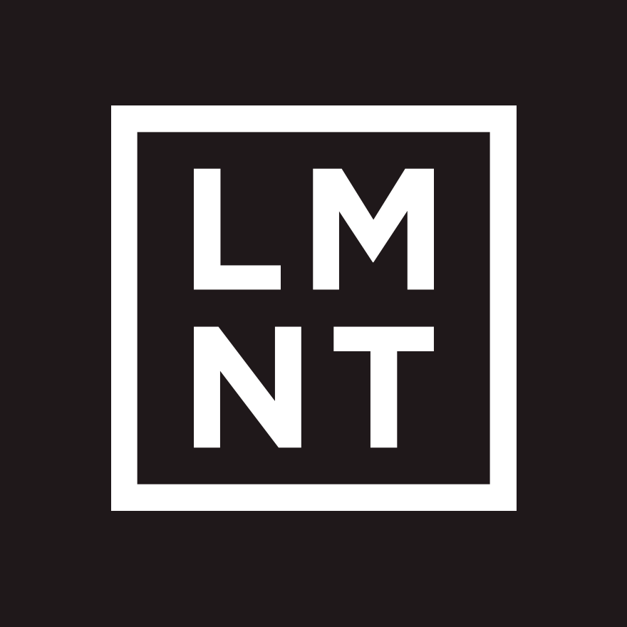 Black and white square logo with bold letters LMNT stacked inside a border for LMNT Orange Salt Electrolyte Mix - 30 Sticks