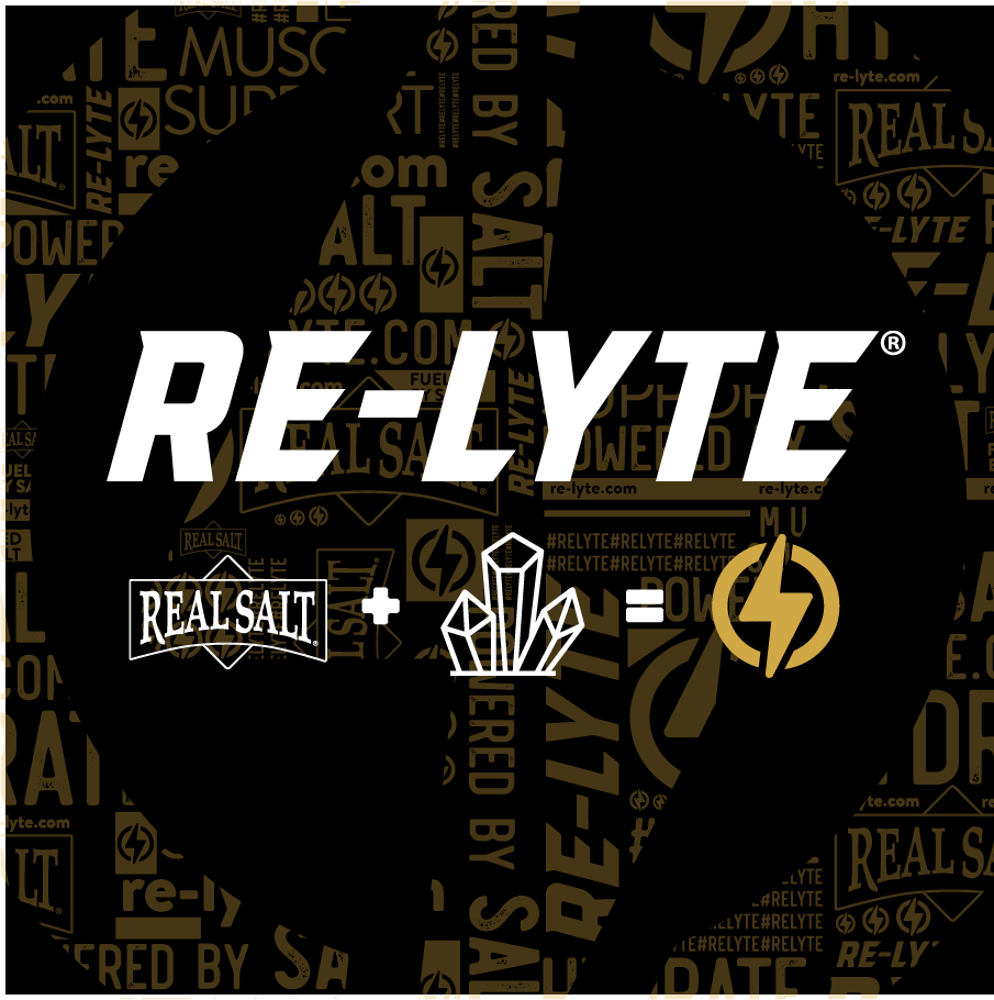 ReLyte Hydration - Strawberry Lemonade - Stick Packs x 30 featuring Re-Lyte logo with Real Salt and crystal icons on black background
